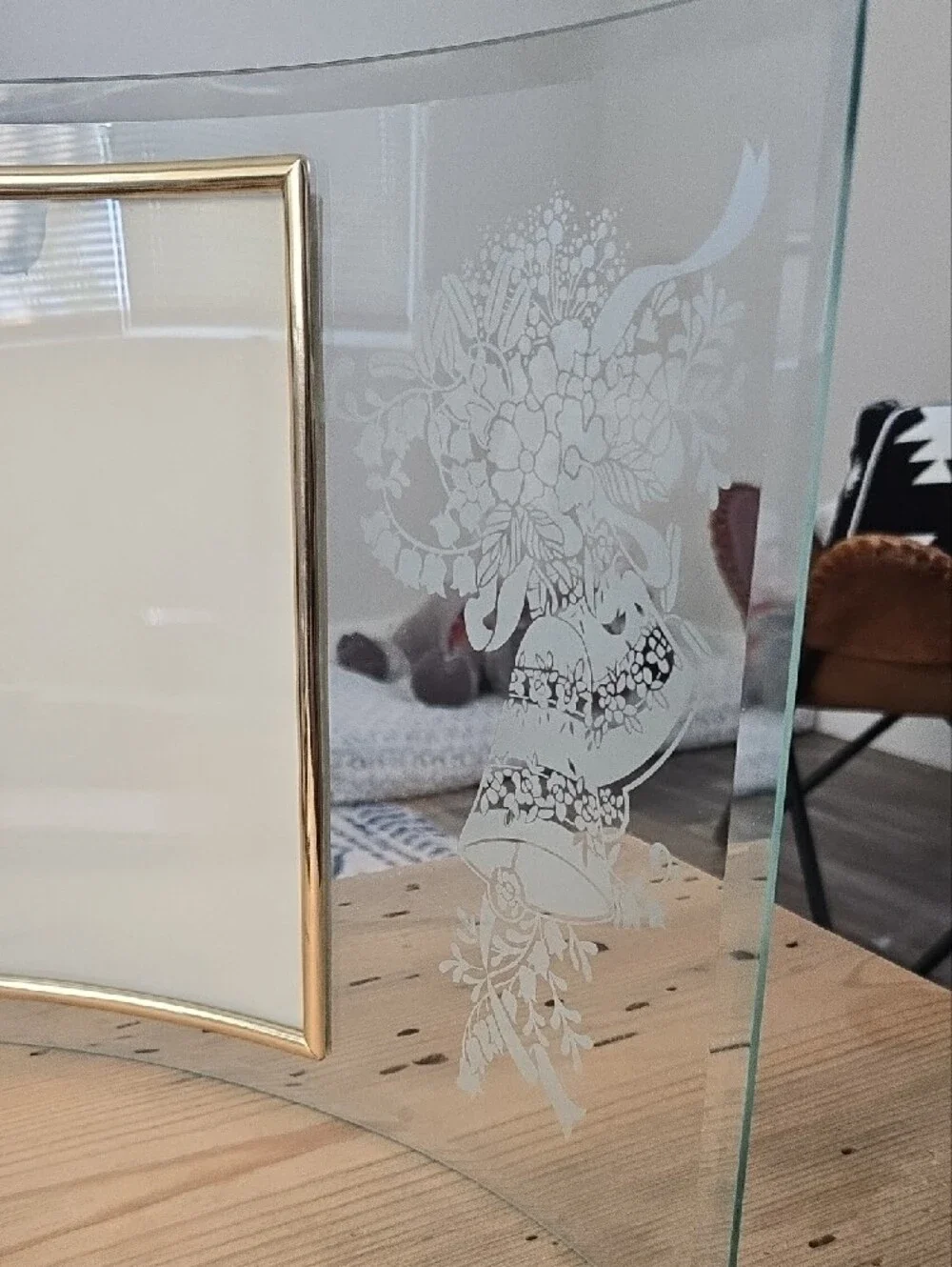 Gold-Trim Clear Glass Free Standing Frame